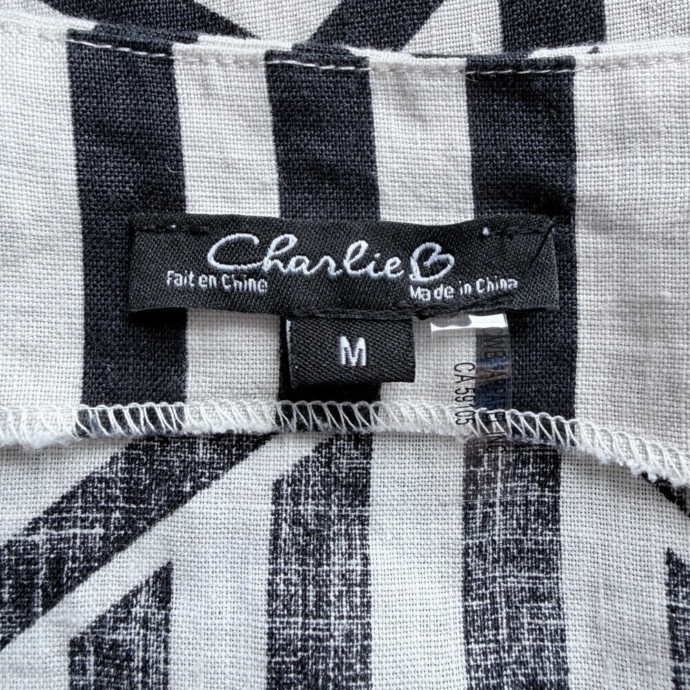 Charlie B Shift Dress Linen Striped Sleeveless Knee Length Tan Black Women’s M - Picture 4 of 11